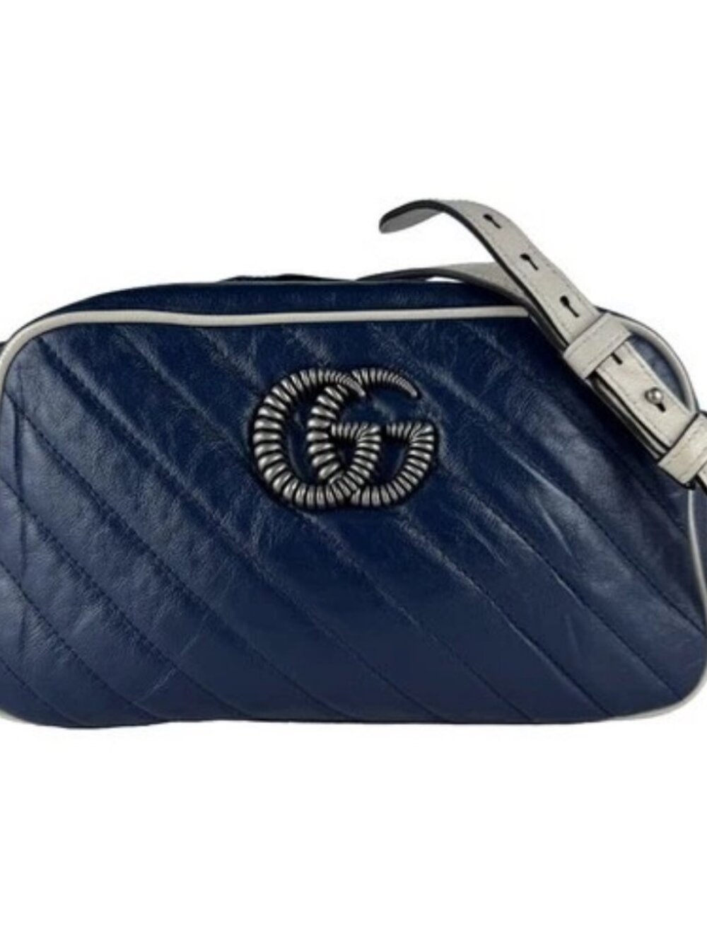 Auth GUCCI GG Marmont Crossbody Shoulder Bag Navy/Off White Leather - z10941